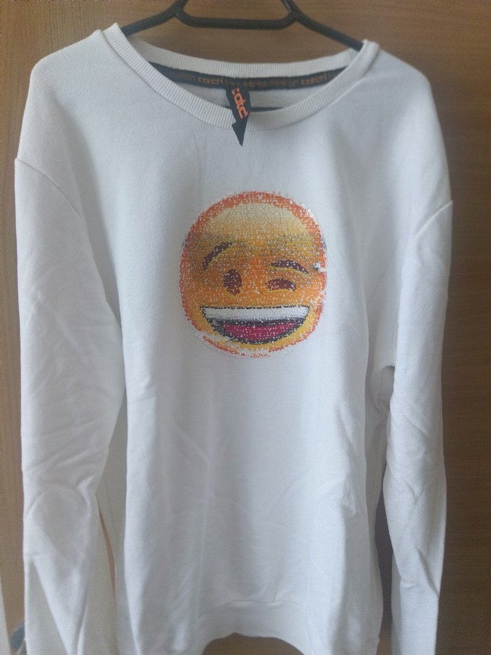 Payetli Emoji Baskılı Beyaz Kadın Sweatshirt - Görsel 2