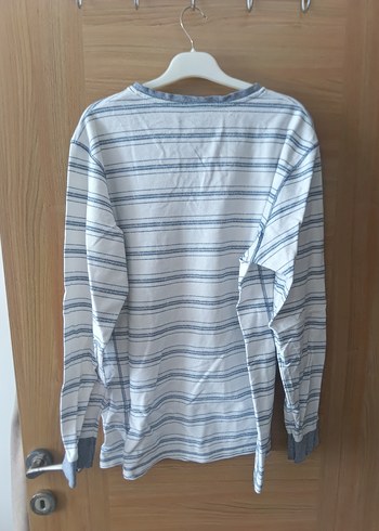 Erkek Beyaz Çizgili Uzun Kollu Pamuklu Tişört - Görsel 2