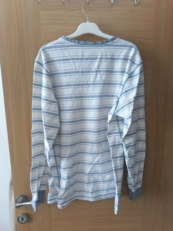 Erkek Beyaz Çizgili Uzun Kollu Pamuklu Tişört - Görsel 2