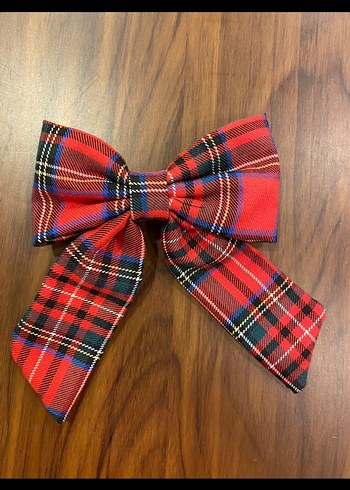 Kırmızı Ekose Vintage Fiyonk Saç Aksesuarı - Görsel 3