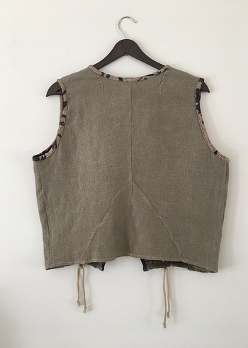 American Vintage Bohem Gri Bej Keten Düğmeli Kolsuz Yelek