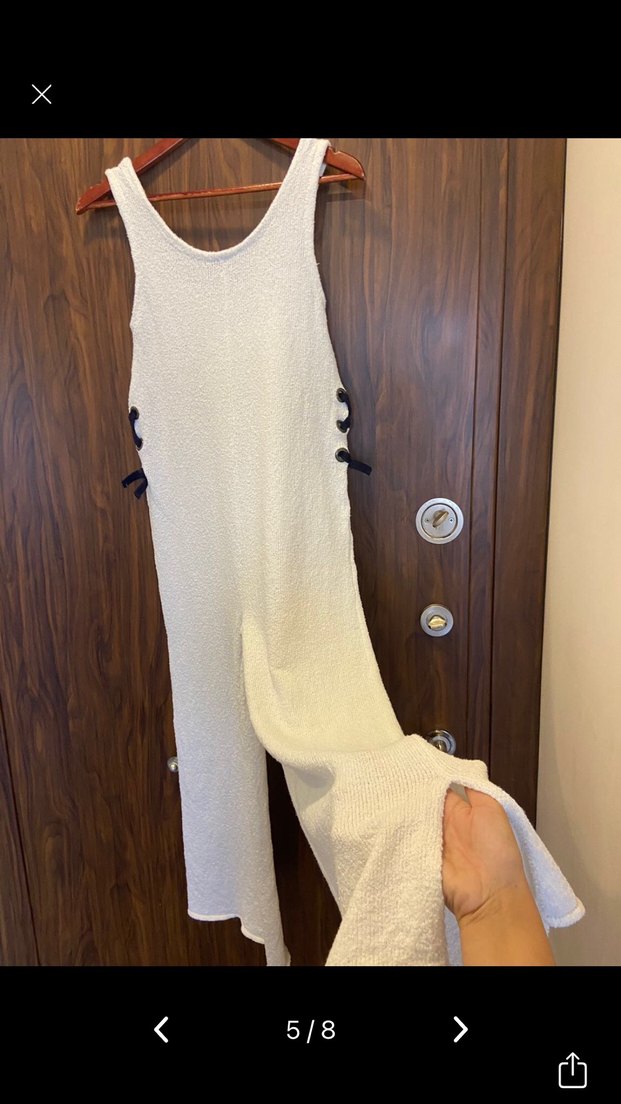 Kadın Beyaz Örgü Midi Tulum - Görsel 4