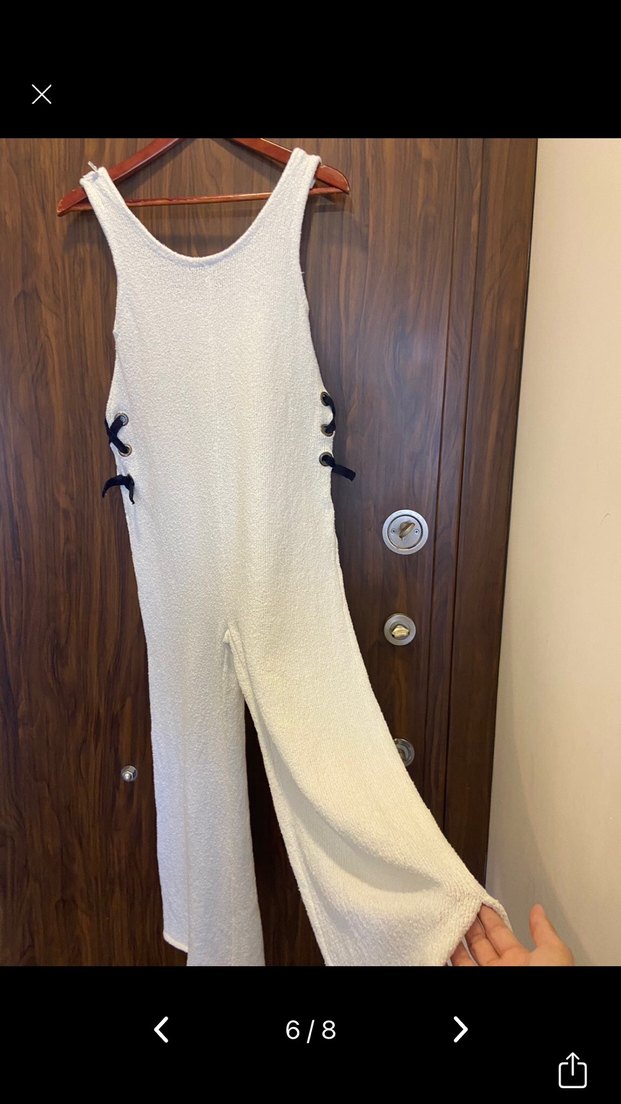 Kadın Beyaz Örgü Midi Tulum - Görsel 3