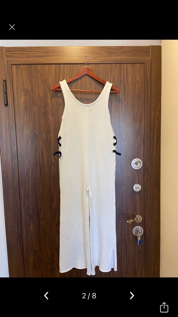 Kadın Beyaz Örgü Midi Tulum - Görsel 2