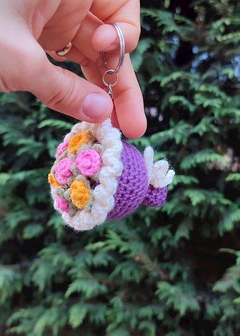 Accessorize Mor Renkli Örgü cicek buketi Anahtarlık
