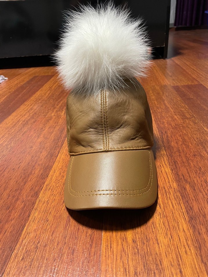 Bej Deri Kadın Şapka - Görsel 2