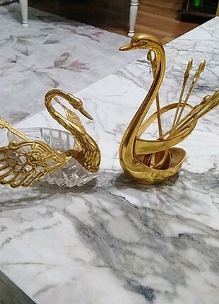 Gold rengi lokumluk ve 6'lı Çay kaşığı