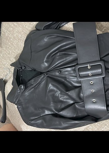 Siyah Deri Kemerli elbise - Görsel 2