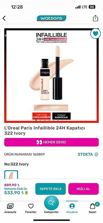  Beden loreal infaillible kapatıcı 322 ivory rengi