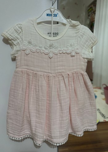 Kız Çocuk Pembe Nakışlı müslin Elbise