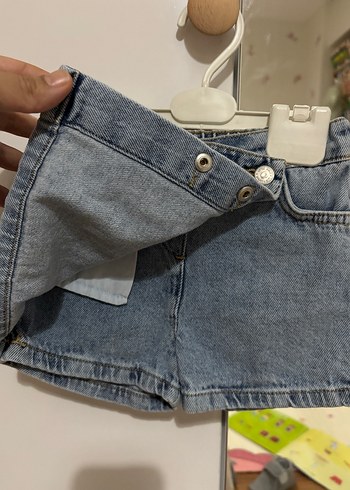 9-12 Ay Beden mavi Renk Düğmeli Gri Mavi Kot Etek şort