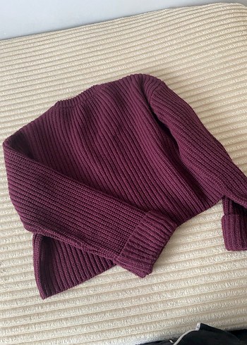 Bordo V Yaka Kadın Triko Kazak - Görsel 3