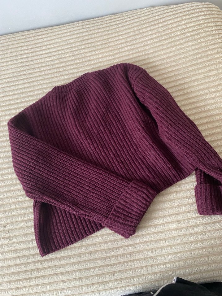 Bordo V Yaka Kadın Triko Kazak - Görsel 3