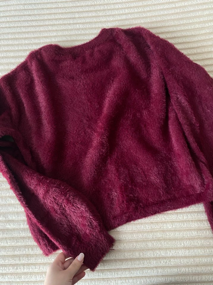 Bordo Kadın Triko Kazak Uzun Kollu - Görsel 3