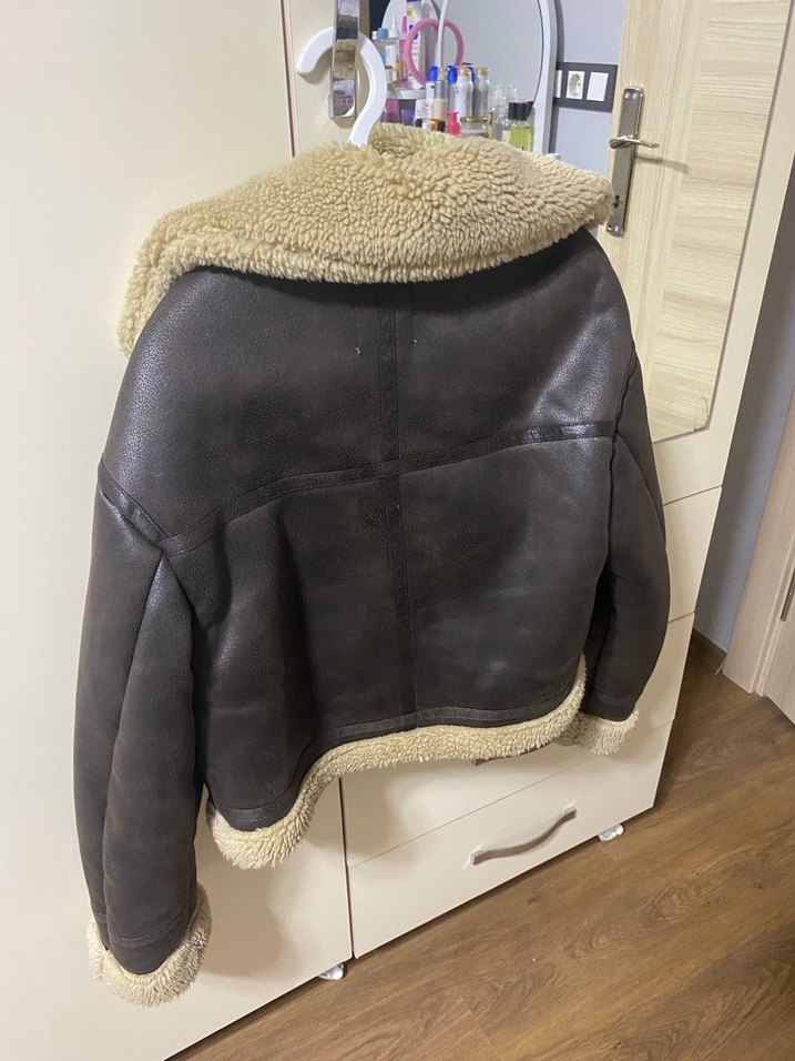 Kahverengi Kürklü Deri Kadın Ceket - Görsel 3