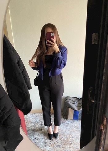 Mavi Düğmeli Kadın Blazer Ceket - Görsel 4