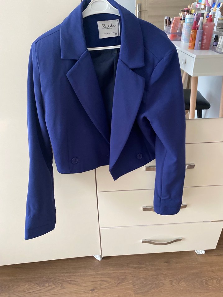 Mavi Düğmeli Kadın Blazer Ceket - Görsel 2