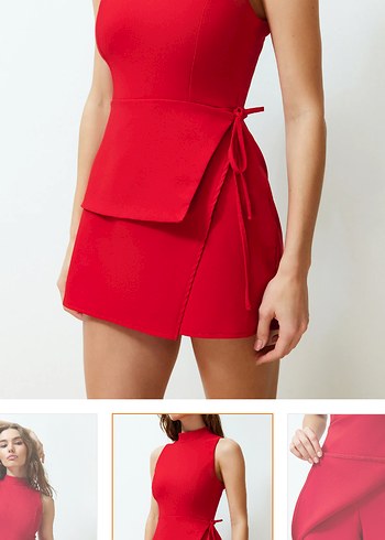 Kırmızı Kolsuz Mini Tulum - Görsel 3