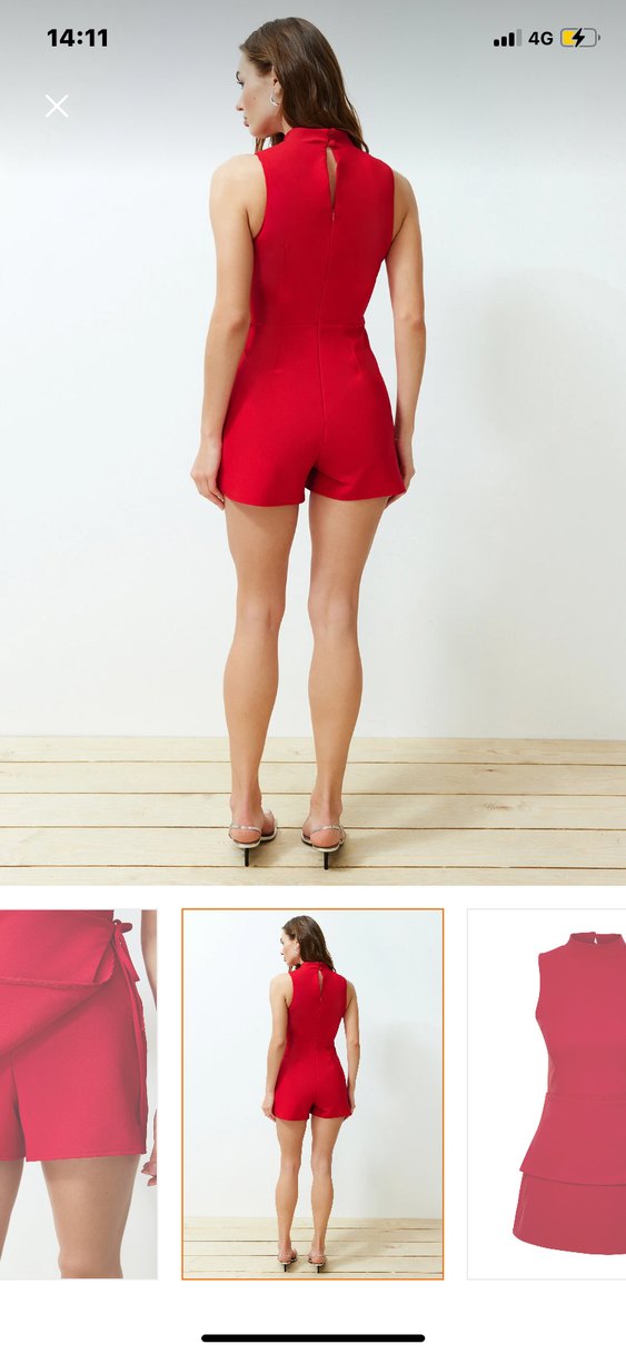 Kırmızı Kolsuz Mini Tulum - Görsel 4