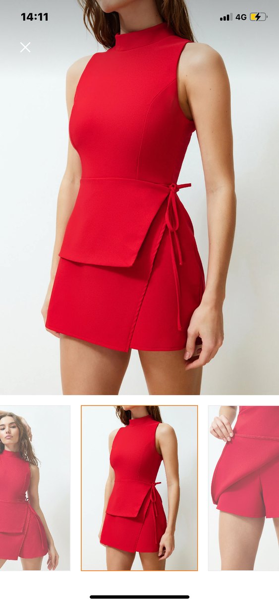 Kırmızı Kolsuz Mini Tulum - Görsel 3