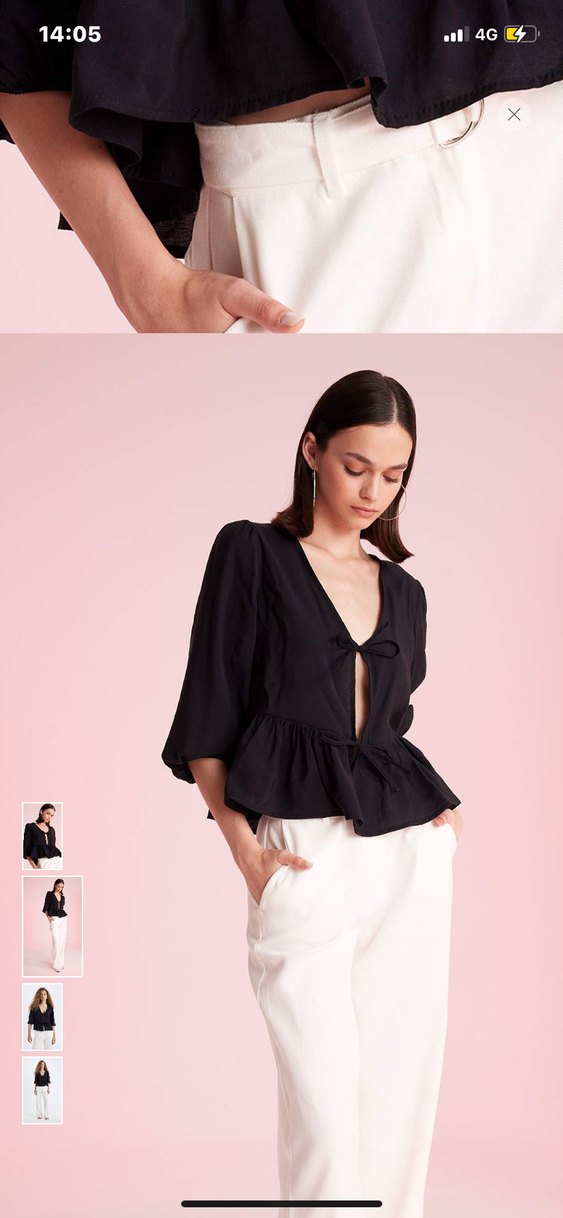 Uzun Kollu Siyah V Yaka Keten Bluz - Görsel 2