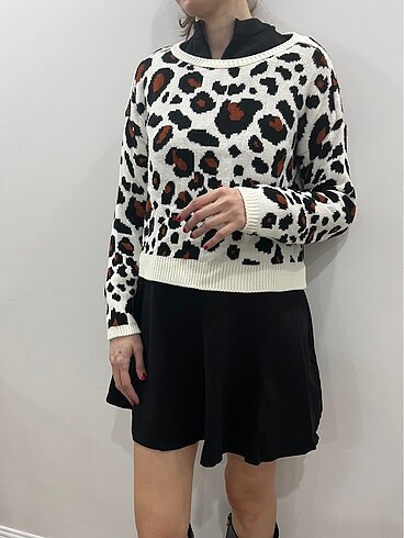 Leopar kalın triko kazak - Görsel 3