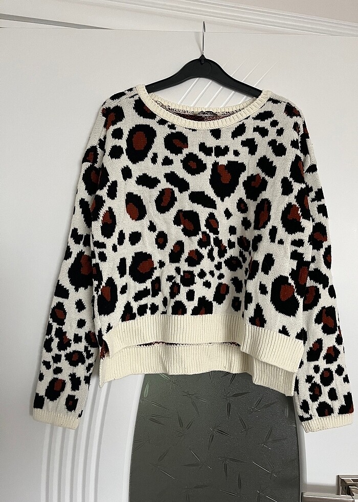 Leopar kalın triko kazak - Görsel 4