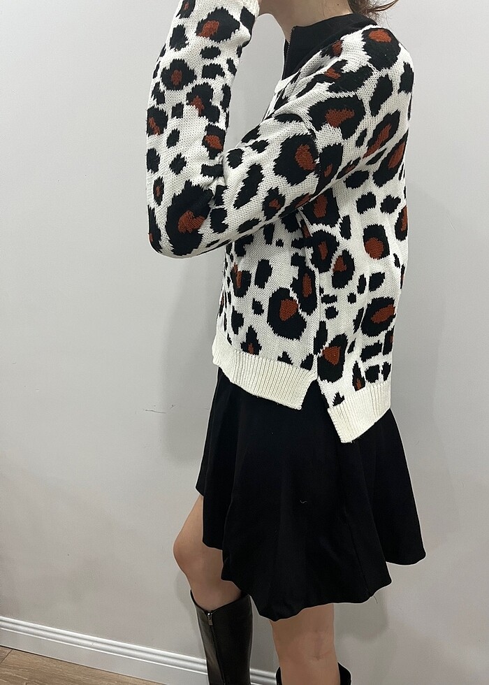 Leopar kalın triko kazak - Görsel 2