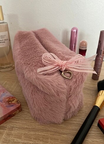 XL PUDRA RENGİ PELUŞ MAKYAJ ÇANTASI ????????????