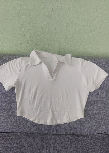 Diğer V Yaka Beyaz bol likralı Tişört