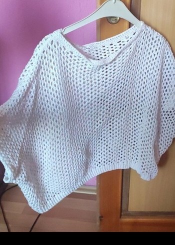 Beyaz Kadın Örgü Poncho