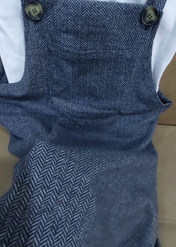 Düğmeli Gri Denim Kadın Kısa Tulum - Görsel 4