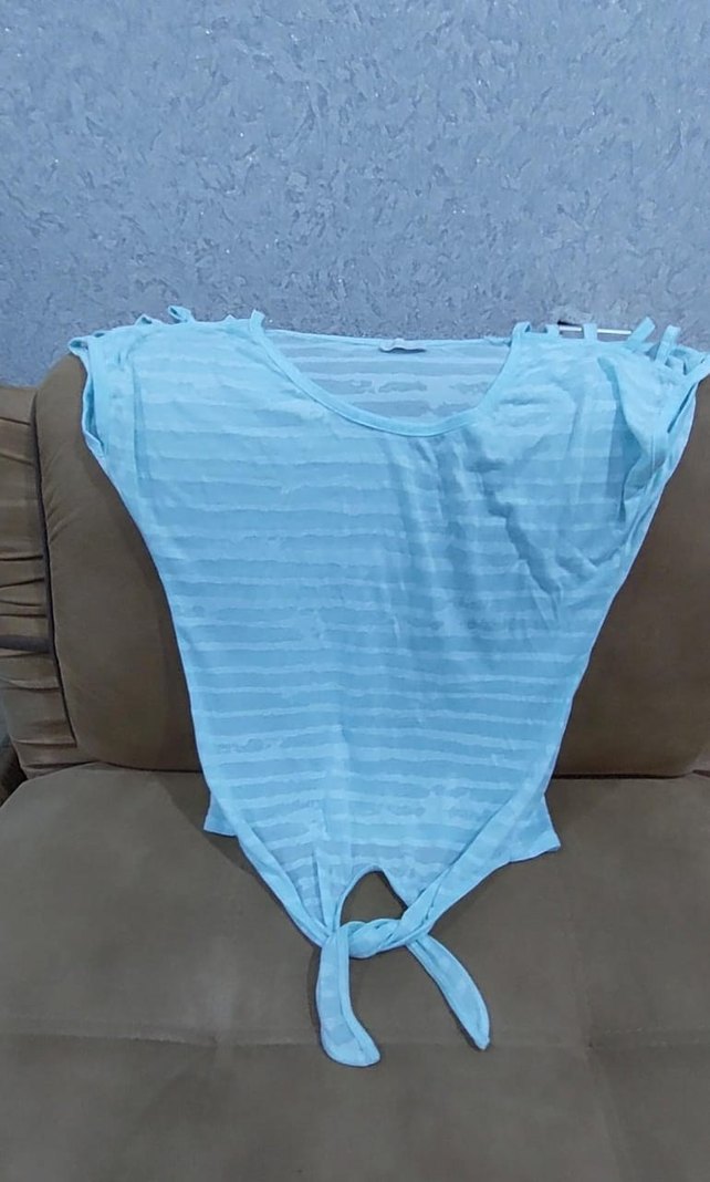 Düğmeli V Yaka Mavi Hamile Tişörtü - Görsel 3