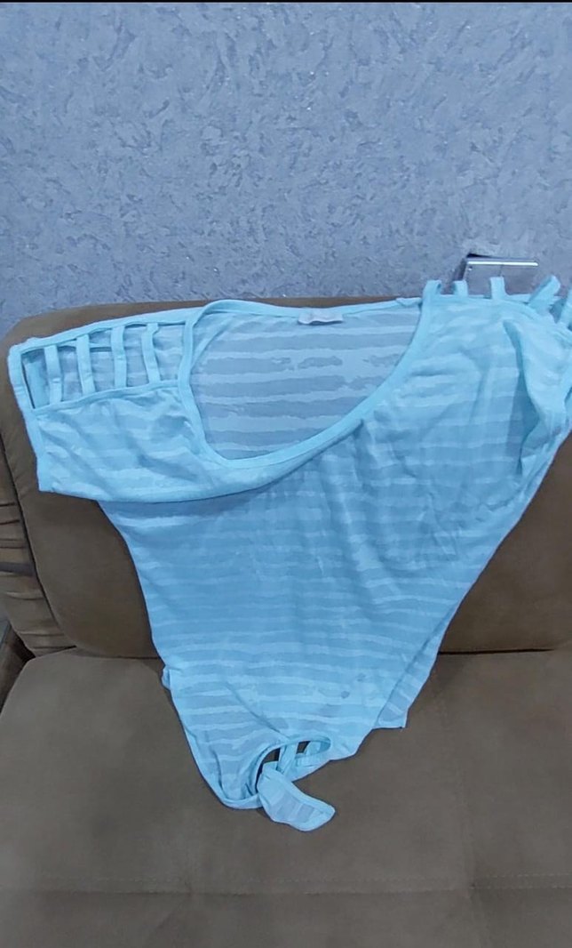 Düğmeli V Yaka Mavi Hamile Tişörtü - Görsel 2