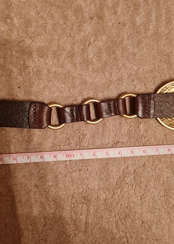 Beden altın Renk zara metal plakalı deri kemer