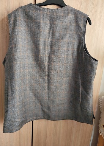 çift taraflı giyilebilen Düğmeli Gri Keten Erkek Yelek - Görsel 5