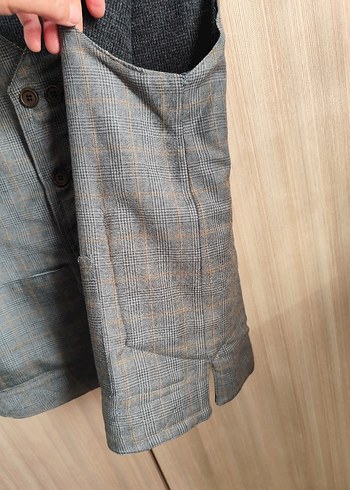 çift taraflı giyilebilen Düğmeli Gri Keten Erkek Yelek - Görsel 2