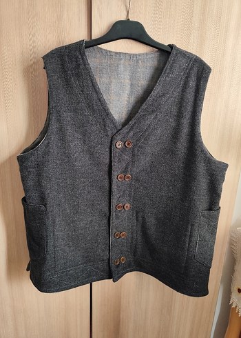 çift taraflı giyilebilen Düğmeli Gri Keten Erkek Yelek - Görsel 7