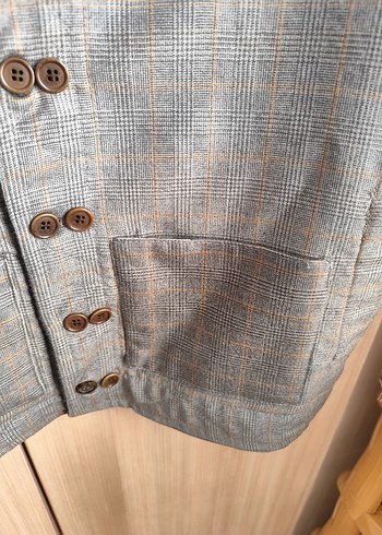 çift taraflı giyilebilen Düğmeli Gri Keten Erkek Yelek - Görsel 3