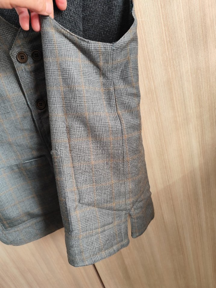 çift taraflı giyilebilen Düğmeli Gri Keten Erkek Yelek - Görsel 2