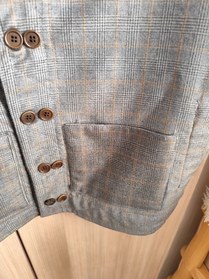 çift taraflı giyilebilen Düğmeli Gri Keten Erkek Yelek - Görsel 3