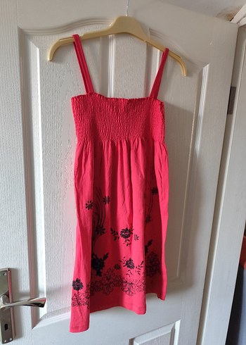 Pembe Bohem Desenli Askılı Elbise