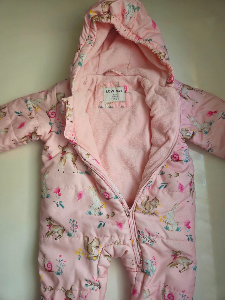 Kız Bebek Pembe Baskılı Kapüşonlu Tulum - Görsel 3