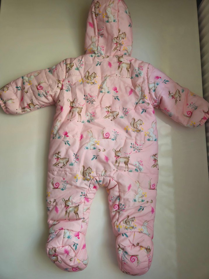 Kız Bebek Pembe Baskılı Kapüşonlu Tulum - Görsel 2