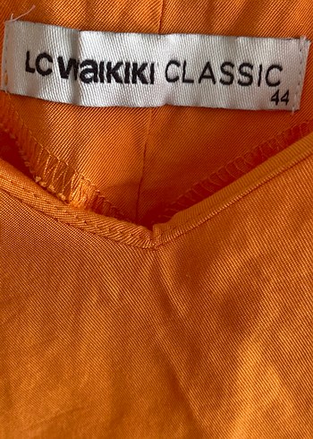 LC Waikiki Turuncu Keten Salaş V Yaka Uzun Elbise