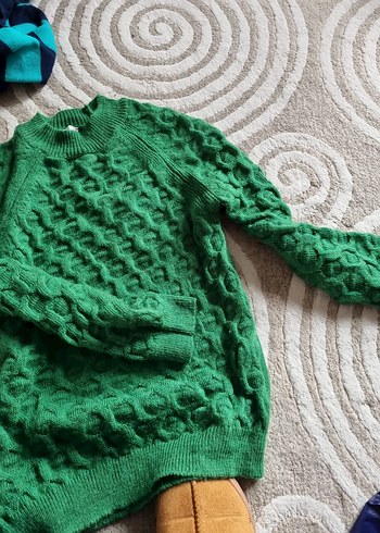 Yeşil Örgü Bohem Kadın Kazak - Görsel 2