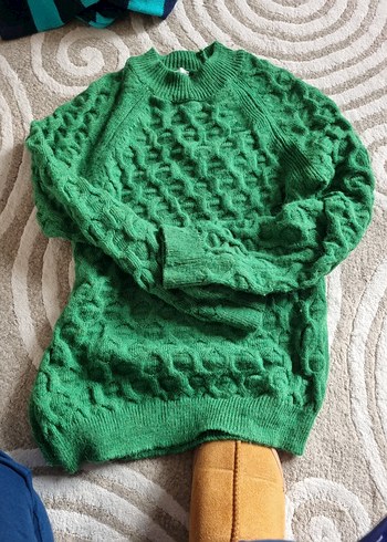 Yeşil Örgü Bohem Kadın Kazak - Görsel 3