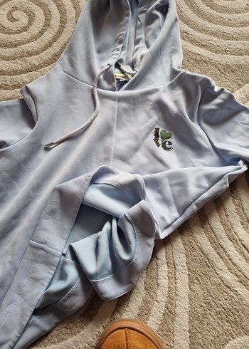 Mavi Kapüşonlu Rahat Kesim Kadın Sweatshirt - Görsel 2