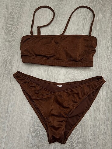 kahverengi simli bikini takımı