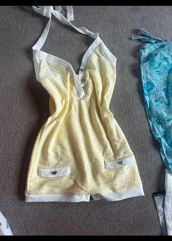 Sarı V Yakalı Kısa Triko Tulum tatlı pijama gibi - Görsel 5